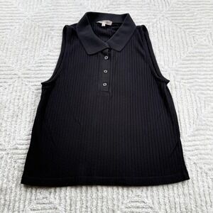 Madewell Polo Tank Top Womens Medium Black Rib Knit Sleeveless Preppy Collared